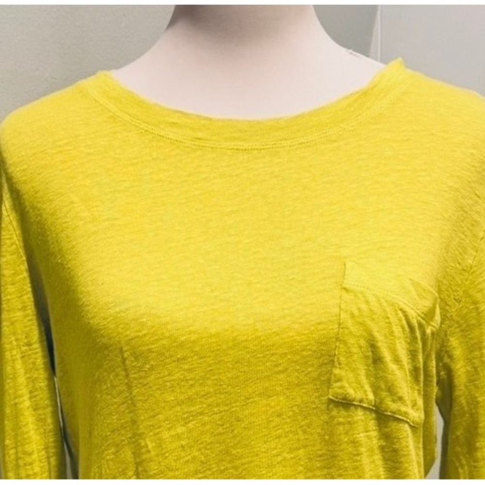 J.Crew Chartreuse Linen Long Sleeve Pocket Tee | Size M - Picture 3 of 10